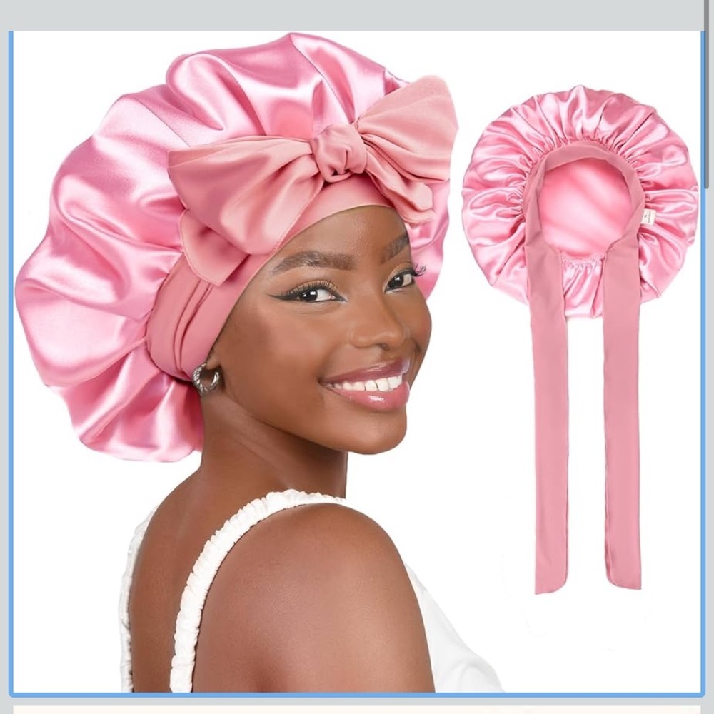 Yanibest Satin Bonnet, Silk Hair Bonnet Double Layer. Blush pink.